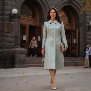 Vintage 1960’s Robert Leonard Pale Blue & Gold Brocade Coat